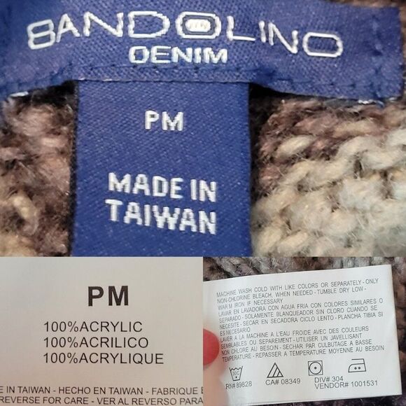 Bandolino Fringe Knit Cowl Neck Poncho PM Purple Gray Chevron Stripe Boho Hippie - Picture 3 of 8